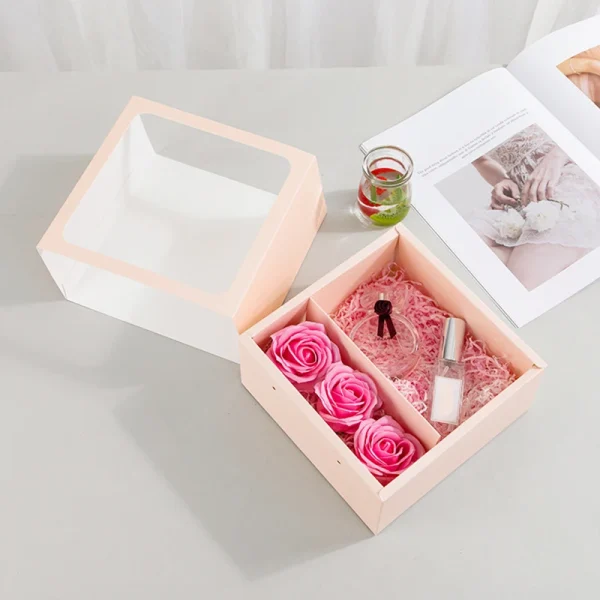 Flower Gift Box with Handle Transparent PVC Window Rose Candy Dessert Packaging Box Valentine's Day New Year Gift 3