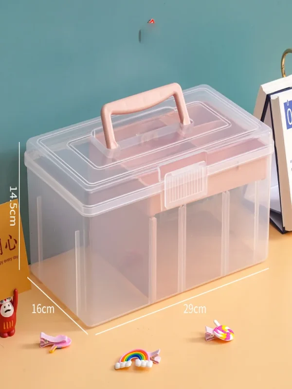 Storage box handheld portable double layer storage box transparent multifunctional outdoor storage and organisation box 1