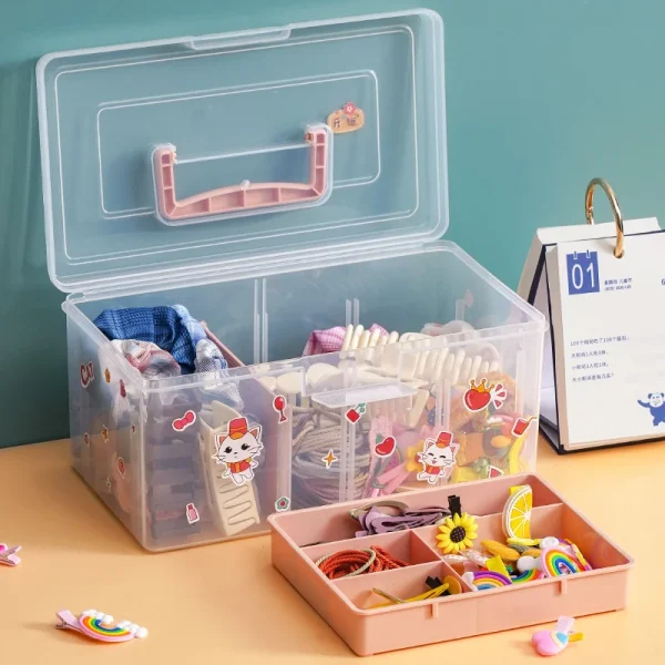 Storage box handheld portable double layer storage box transparent multifunctional outdoor storage and organisation box 2