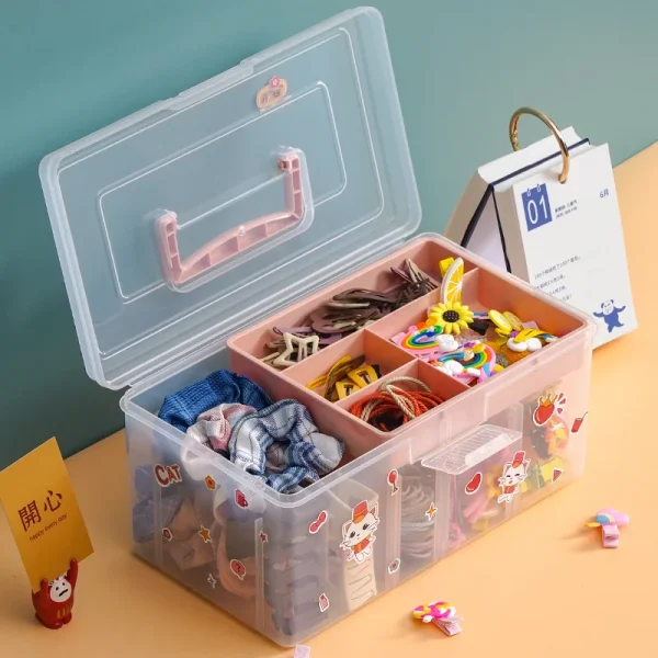 Storage box handheld portable double layer storage box transparent multifunctional outdoor storage and organisation box 3