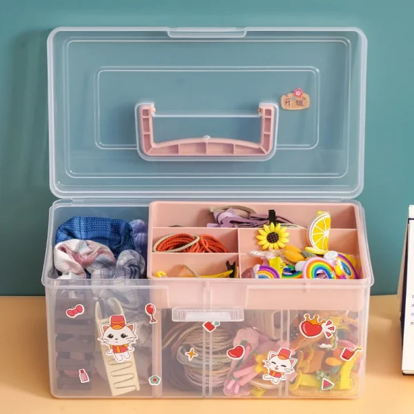Storage box handheld portable double layer storage box transparent multifunctional outdoor storage and organisation box 4