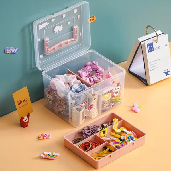 Storage box handheld portable double layer storage box transparent multifunctional outdoor storage and organisation box 5