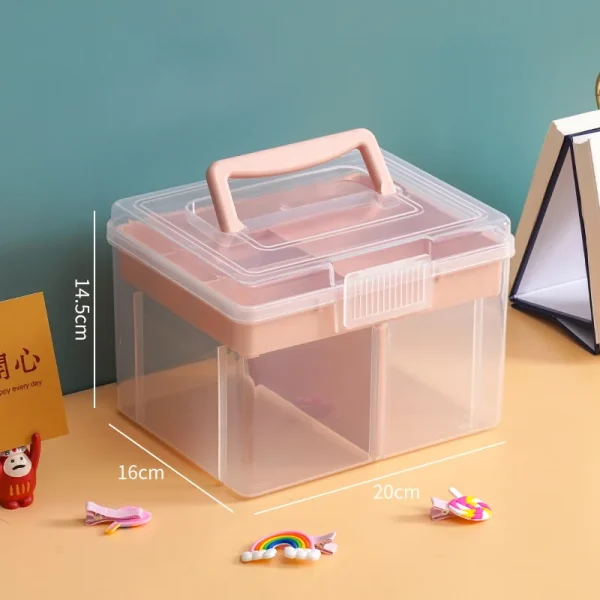 Storage box handheld portable double layer storage box transparent multifunctional outdoor storage and organisation box 6
