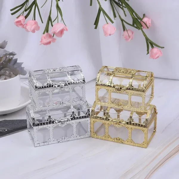 Vintage Transparent Pirate Treasure Storage Box Organizer Earrings Crystal Gem Jewelry Trinket Women Jewelry Display Travel Case 1