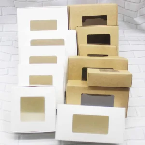 Window box 10pcs DIY kraft box with window paper Gift box cake Packaging For Wedding home party muffin packaging christmas gifts 1