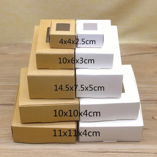Window box 10pcs DIY kraft box with window paper Gift box cake Packaging For Wedding home party muffin packaging christmas gifts 2