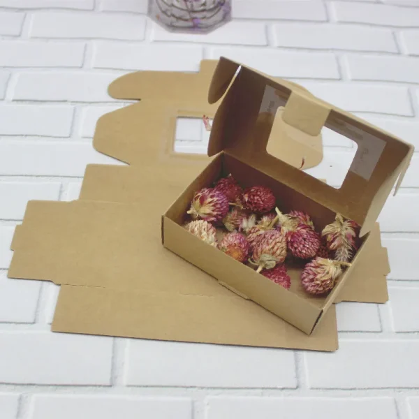 Window box 10pcs DIY kraft box with window paper Gift box cake Packaging For Wedding home party muffin packaging christmas gifts 3