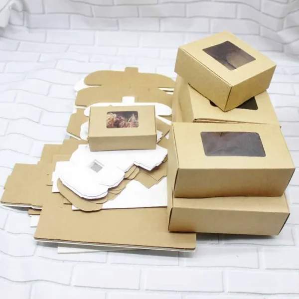 Window box 10pcs DIY kraft box with window paper Gift box cake Packaging For Wedding home party muffin packaging christmas gifts 4