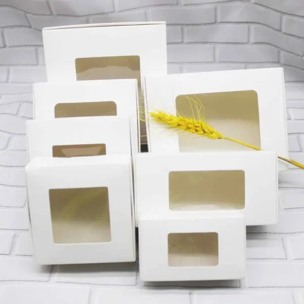 Window box 10pcs DIY kraft box with window paper Gift box cake Packaging For Wedding home party muffin packaging christmas gifts 5
