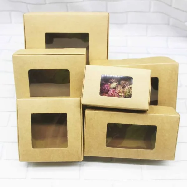 Window box 10pcs DIY kraft box with window paper Gift box cake Packaging For Wedding home party muffin packaging christmas gifts 6