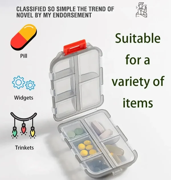 Convenient Travel Pill Organizer Dispenser Portable Pocket Pharmacy Medicine Box Small Case 10 Grids Storage Vitamin Fish Oil 1