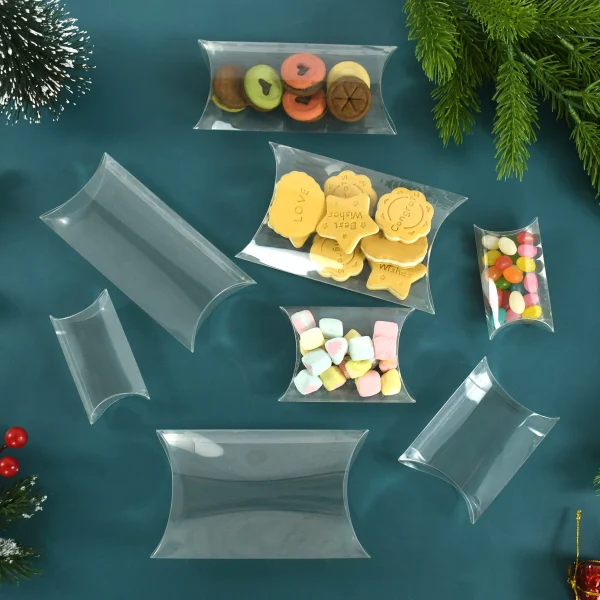10pcs Pillow Shape Clear PVC Candy Box Transparent Gift Packaging Box Wedding Birthday Party Favors Decor Christmas Box Supplies 3
