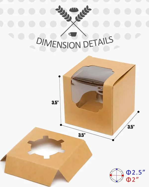 10/20/30pcs KhakiSingle Cupcake Boxes Paper with Insert and Clear Window,Fold Individual Cupcake Containers for Muffins Party 3
