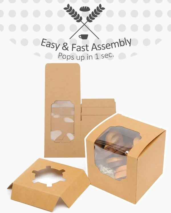 10/20/30pcs KhakiSingle Cupcake Boxes Paper with Insert and Clear Window,Fold Individual Cupcake Containers for Muffins Party 4