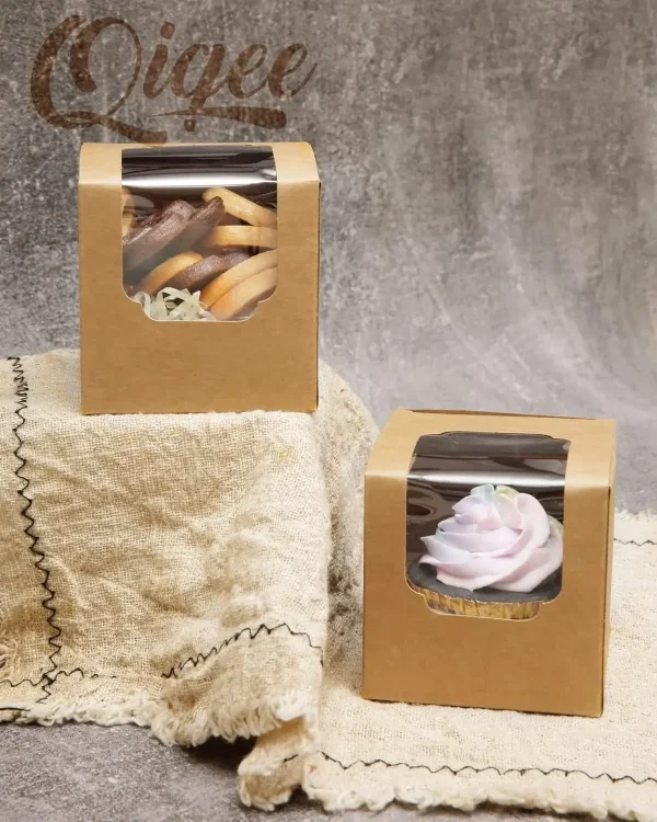 10/20/30pcs KhakiSingle Cupcake Boxes Paper with Insert and Clear Window,Fold Individual Cupcake Containers for Muffins Party 6