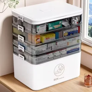 Portable Medicine Box Large Capacity Home First Aid Medical Kit Family Emergency Medicine Box with Multi-layer Drug Storage Case 1