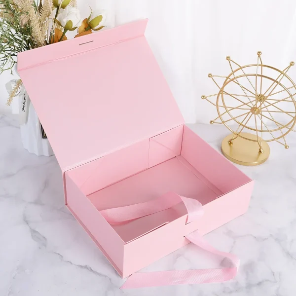 1pc- Ribbon Gift Box,Golden Folding Box Packaging Cases Display Bow Ribbon Jewelry Gift Box 1