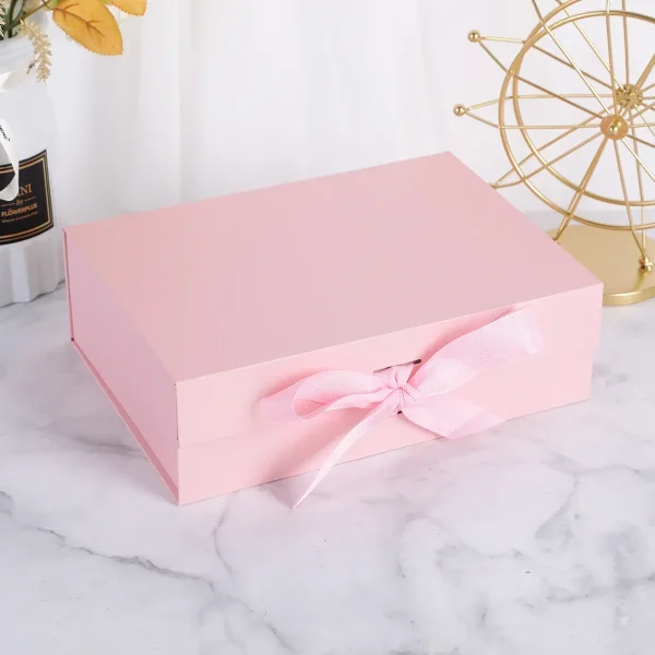 1pc- Ribbon Gift Box,Golden Folding Box Packaging Cases Display Bow Ribbon Jewelry Gift Box 2