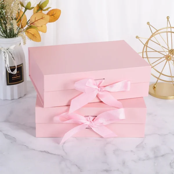 1pc- Ribbon Gift Box,Golden Folding Box Packaging Cases Display Bow Ribbon Jewelry Gift Box 3