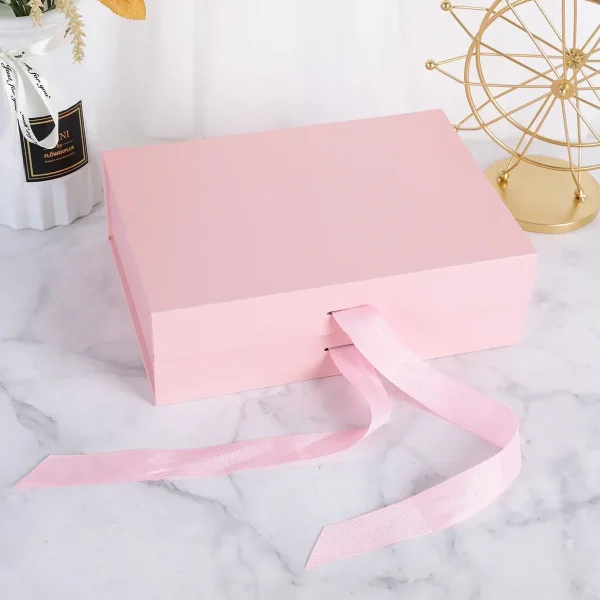 1pc- Ribbon Gift Box,Golden Folding Box Packaging Cases Display Bow Ribbon Jewelry Gift Box 4
