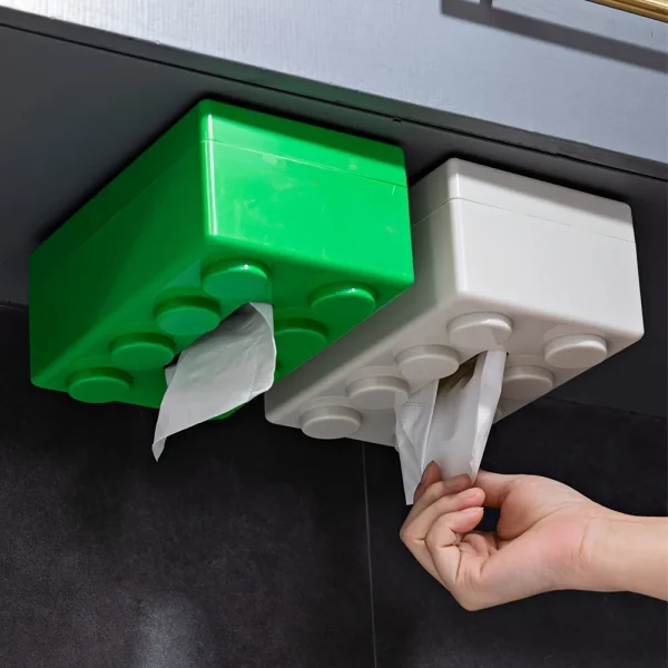 Building Block Design Tissue Box Tissue Holder With Spring Tissue Storage Box for Bathroom Living Room Bedroom Vanity Countertop 2