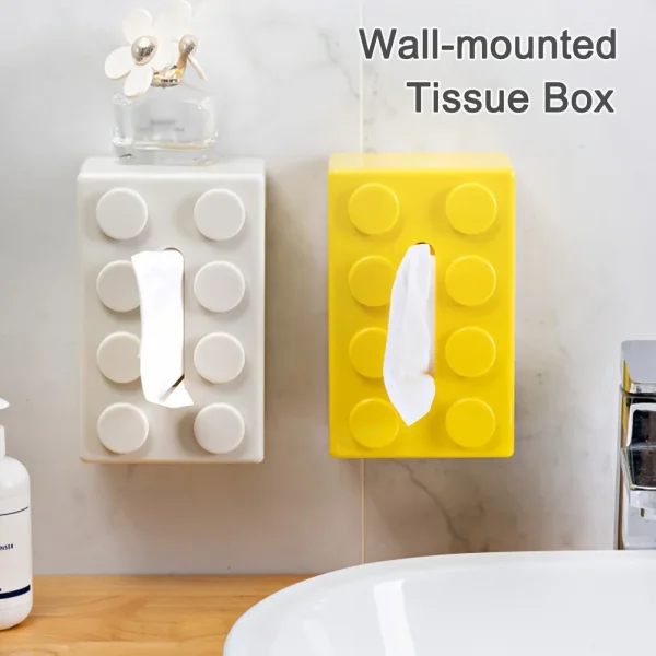 Building Block Design Tissue Box Tissue Holder With Spring Tissue Storage Box for Bathroom Living Room Bedroom Vanity Countertop 4
