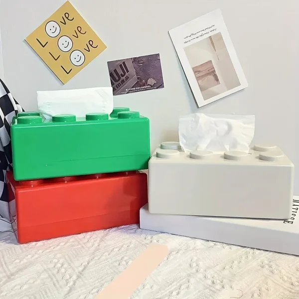 Building Block Design Tissue Box Tissue Holder With Spring Tissue Storage Box for Bathroom Living Room Bedroom Vanity Countertop 5