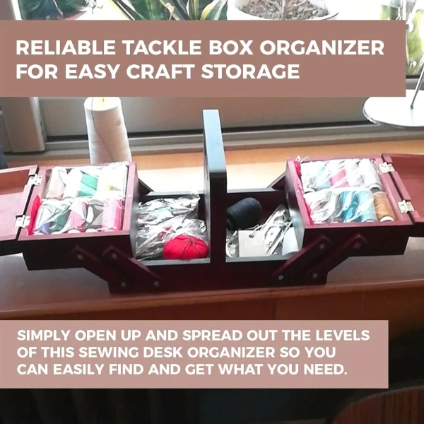 1pcs Wooden Expandable Sewing Box Sewing Kit Storage Box with Handle, Embroidery Kit Wooden Sewing Basket 4