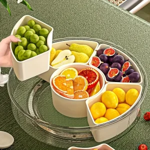 Rotating Snack Tray with Lid and Handle Multi-Compartment Fruit and Vegetable Serving Plate Durable Party Snack Storage Box 1