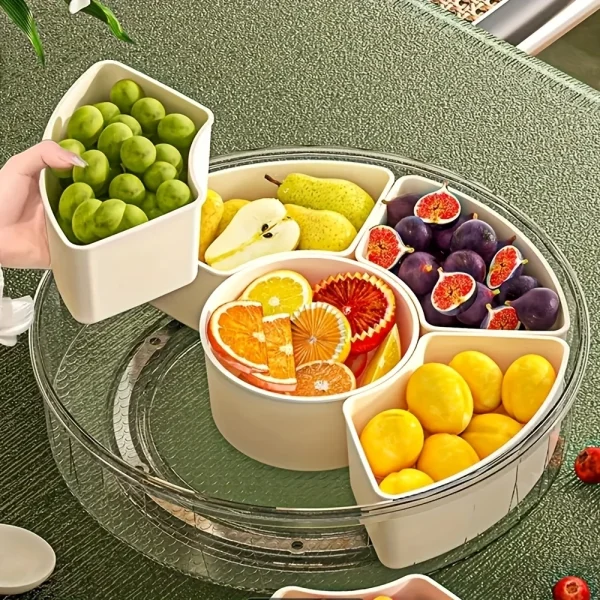 Rotating Snack Tray with Lid and Handle Multi-Compartment Fruit and Vegetable Serving Plate Durable Party Snack Storage Box 1