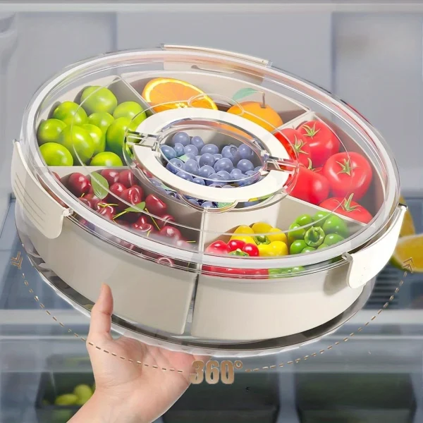 Rotating Snack Tray with Lid and Handle Multi-Compartment Fruit and Vegetable Serving Plate Durable Party Snack Storage Box 2