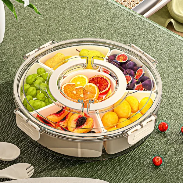 Rotating Snack Tray with Lid and Handle Multi-Compartment Fruit and Vegetable Serving Plate Durable Party Snack Storage Box 3