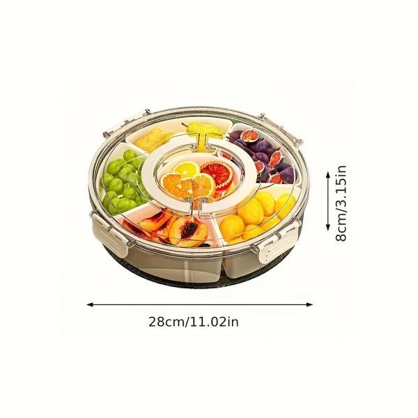 Rotating Snack Tray with Lid and Handle Multi-Compartment Fruit and Vegetable Serving Plate Durable Party Snack Storage Box 4