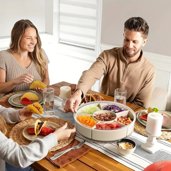 Rotating Snack Tray with Lid and Handle Multi-Compartment Fruit and Vegetable Serving Plate Durable Party Snack Storage Box 5