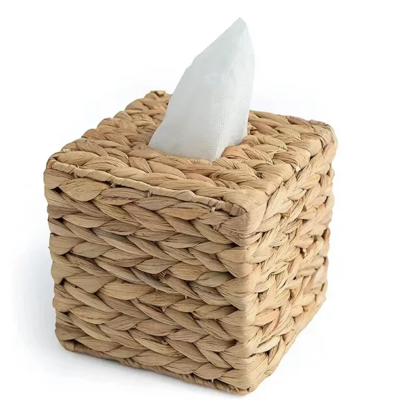 Water Hyacinth Woven Tissue Box Rattan Woven Lid Sanitary Paper Box Household Living Room Pumping Paper Box Storage 1