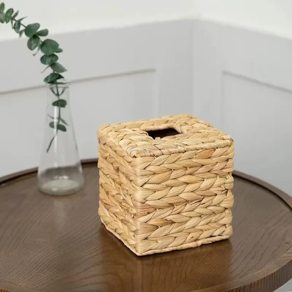 Water Hyacinth Woven Tissue Box Rattan Woven Lid Sanitary Paper Box Household Living Room Pumping Paper Box Storage 2
