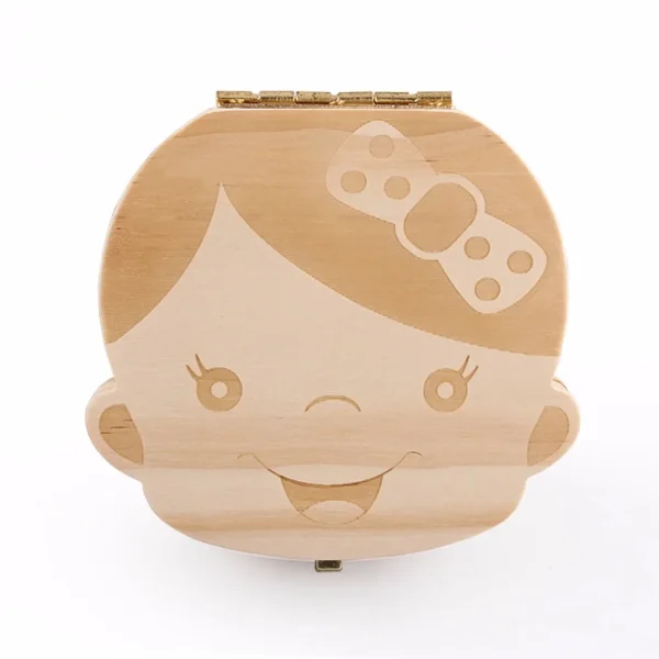 Baby Wood Tooth Box Organizer Milk Teeth Storage Language Spain English Collect Teeth Umbilica Save Gifts Baby Tooth Box 1
