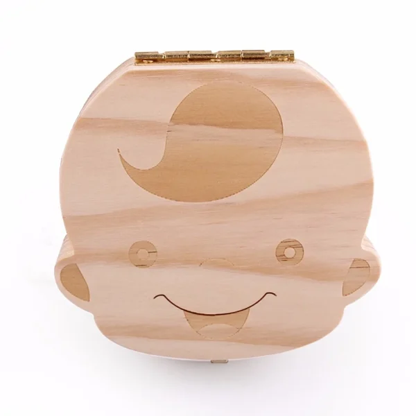 Baby Wood Tooth Box Organizer Milk Teeth Storage Language Spain English Collect Teeth Umbilica Save Gifts Baby Tooth Box 3
