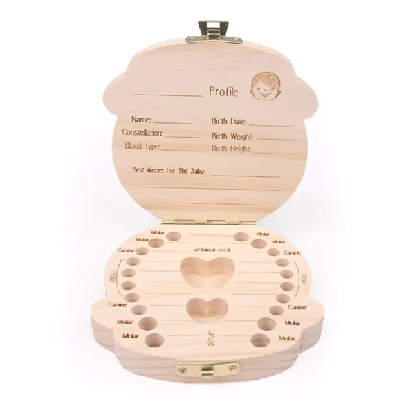 Baby Wood Tooth Box Organizer Milk Teeth Storage Language Spain English Collect Teeth Umbilica Save Gifts Baby Tooth Box 4