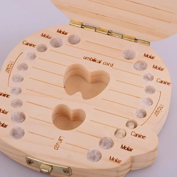 Baby Wood Tooth Box Organizer Milk Teeth Storage Language Spain English Collect Teeth Umbilica Save Gifts Baby Tooth Box 5