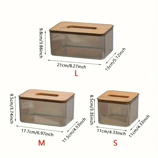 1pc-Multifunctional Tissue Holder Paper Box With Bamboo Cover Transparent Container Living Room Bedroom Tissue Storage Box 6