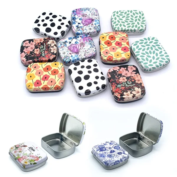 Portable Mini Metal Hinged Tin Box with Lid Rectangular Container Small Storage Container Kit Candy Pill Cases forHome Organizer 1
