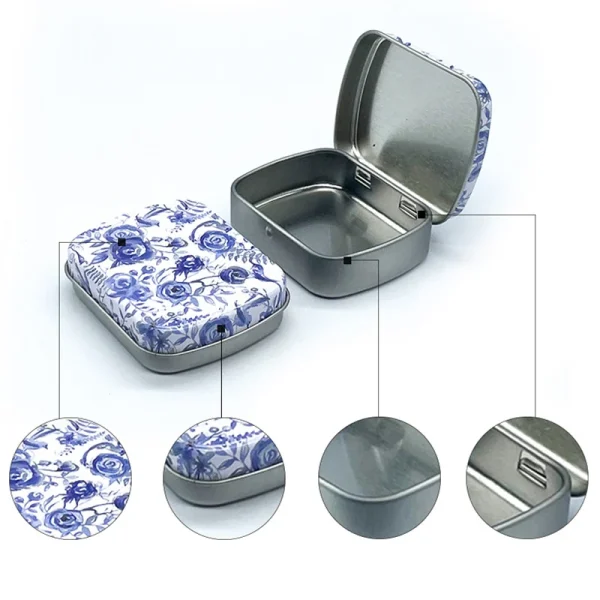 Portable Mini Metal Hinged Tin Box with Lid Rectangular Container Small Storage Container Kit Candy Pill Cases forHome Organizer 2