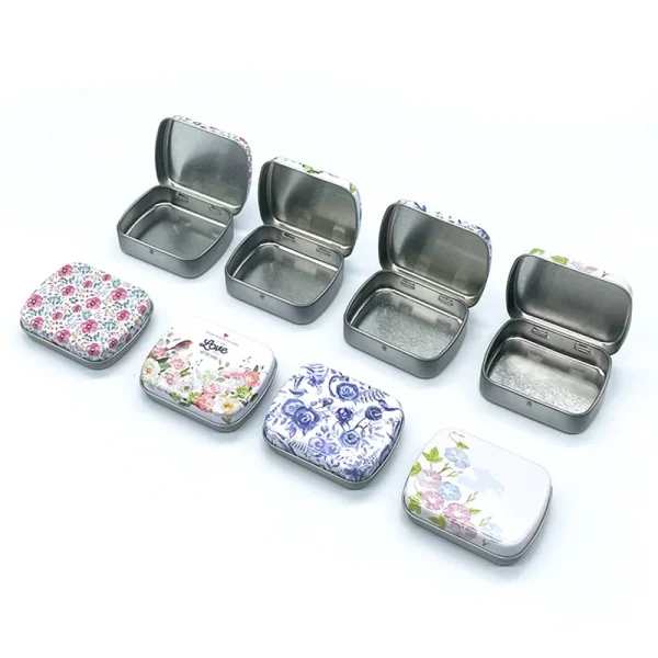 Portable Mini Metal Hinged Tin Box with Lid Rectangular Container Small Storage Container Kit Candy Pill Cases forHome Organizer 4