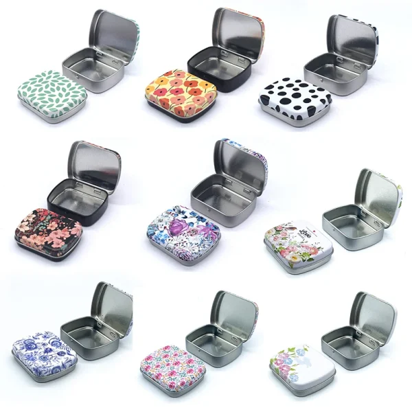 Portable Mini Metal Hinged Tin Box with Lid Rectangular Container Small Storage Container Kit Candy Pill Cases forHome Organizer 6