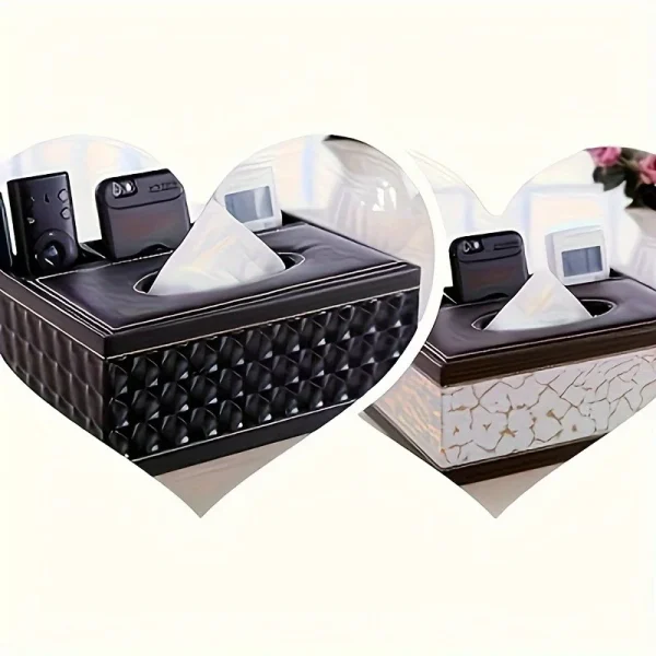 Elegant Faux Leather Tissue Box Cover with Remote Holder - Stylish Living Room Decor, Desktop Storage Organizer 2