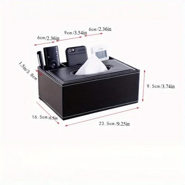 Elegant Faux Leather Tissue Box Cover with Remote Holder - Stylish Living Room Decor, Desktop Storage Organizer 3