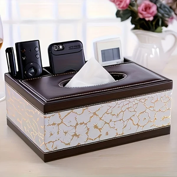 Elegant Faux Leather Tissue Box Cover with Remote Holder - Stylish Living Room Decor, Desktop Storage Organizer 4