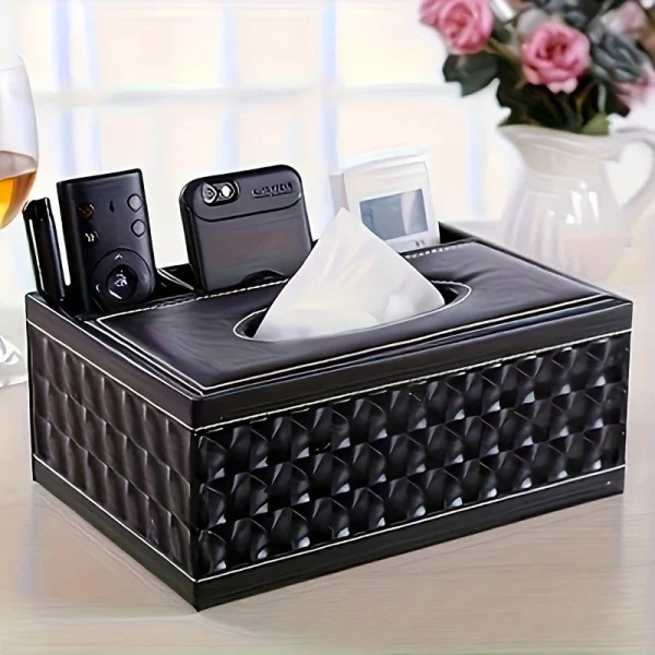 Elegant Faux Leather Tissue Box Cover with Remote Holder - Stylish Living Room Decor, Desktop Storage Organizer 5
