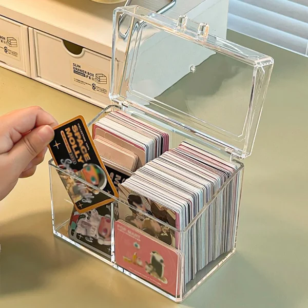Multifunctional Acrylic Card Storage Box 12x10.5cm Display Card Case Holds 400 Postcards With 2 Compartments For Postcard/Photos 1